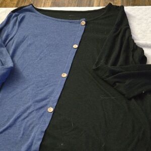Two-Tone Button-Front Top in Blue and Black